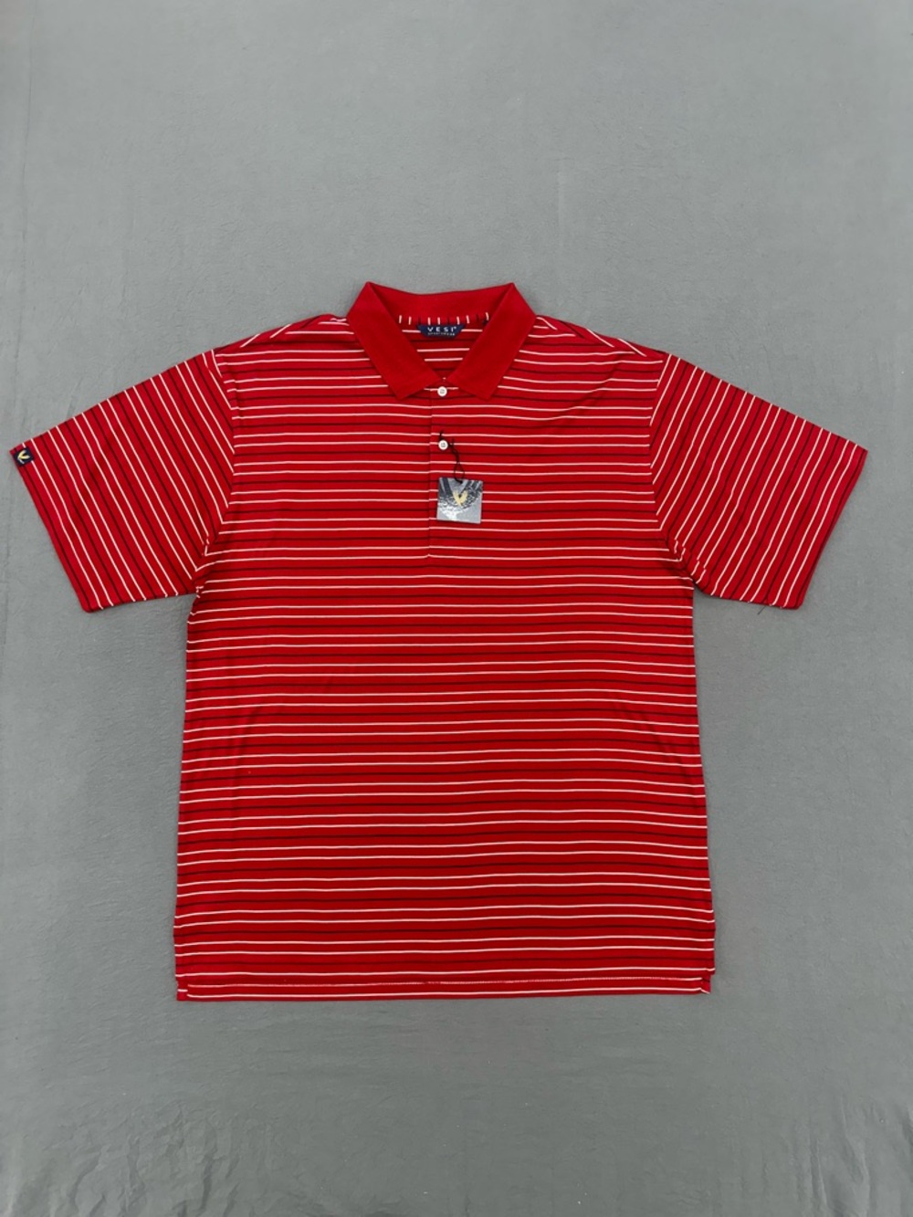 Vesi Sportswear Men's Red Striped Polo Shirt - Classic Short Sleeve